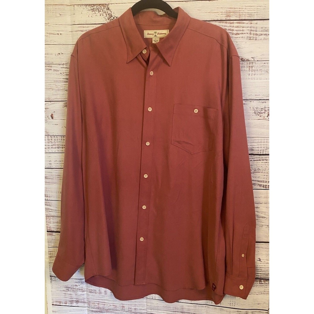 Tommy Bahama Silk Button Shirt Mens Sz L Burnt Red Long Sleeve Party Workwear